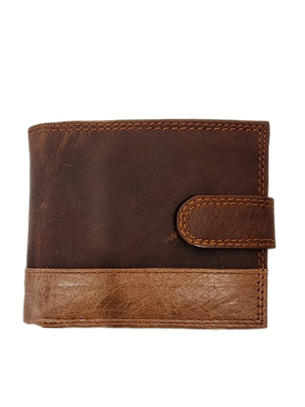 Sheep Leather Men's Wallet with RFID Protection - Brown, Large Size, Front View