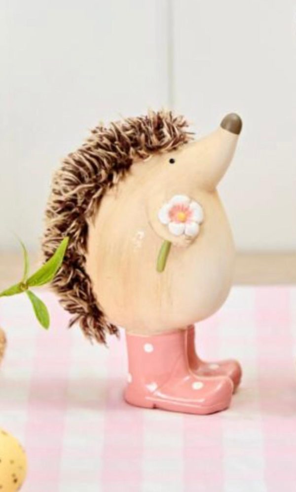 Cute Clay Hedgehog Ornament with Pink Wellies.