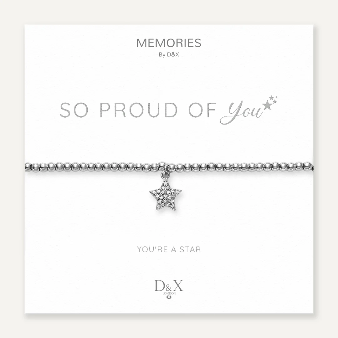 So Proud Of You Bracelet by D&X London with white gold-plated beads and star charm