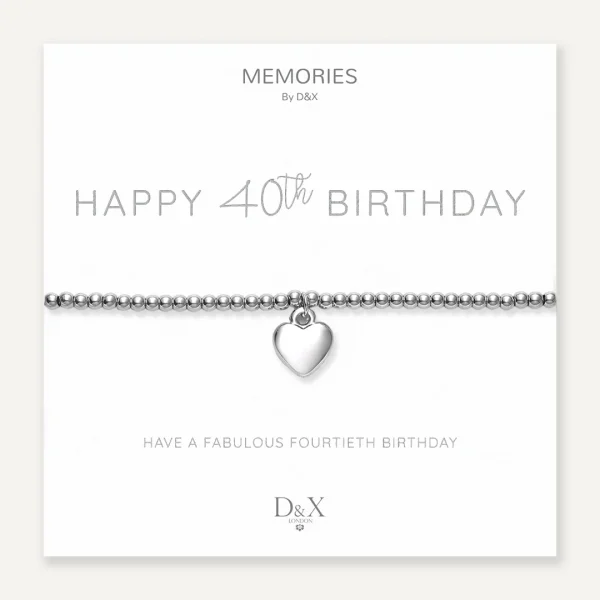 Happy 40th Birthday Bracelet by D&X London with white gold-plated heart charm