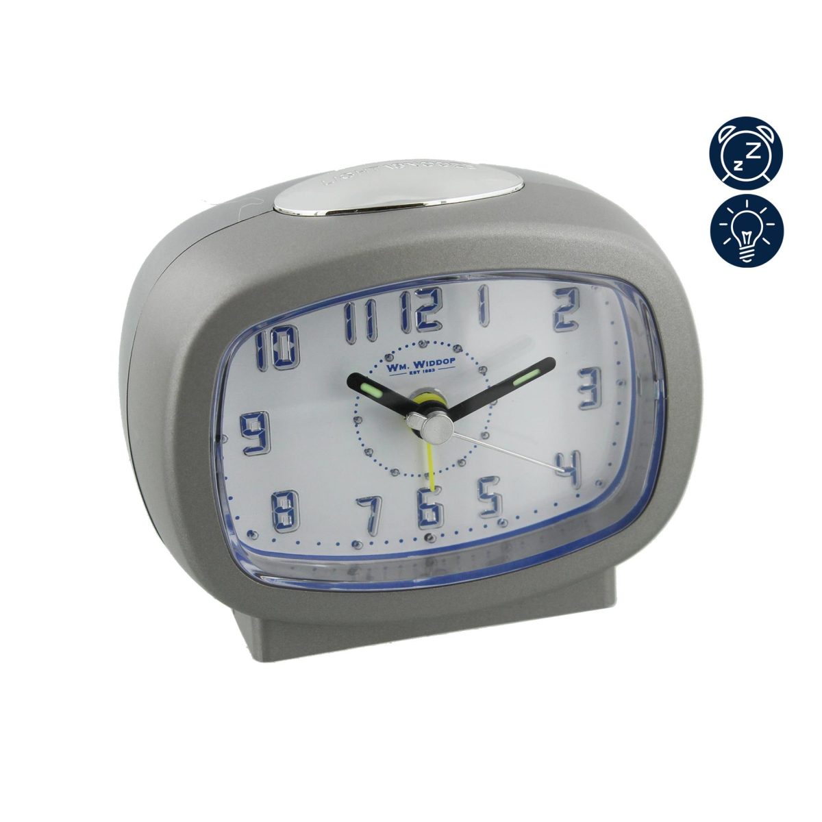 Wm Widdop Qtz Beep Alarm LED Dial/Snooze Silver